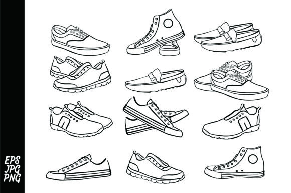 Download 12 Kinds of Shoes with Line Art Style - Style Collection