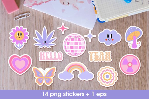 Download Retro Groovy Sticker Bundle in Y2k Style - Style Collection