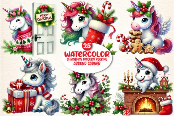 Download Christmas Unicorn Peeking Around Corner - Unicorn Collection