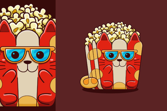 Download Cute Popcorn Cat Vector Cartoon Style - Style Collection